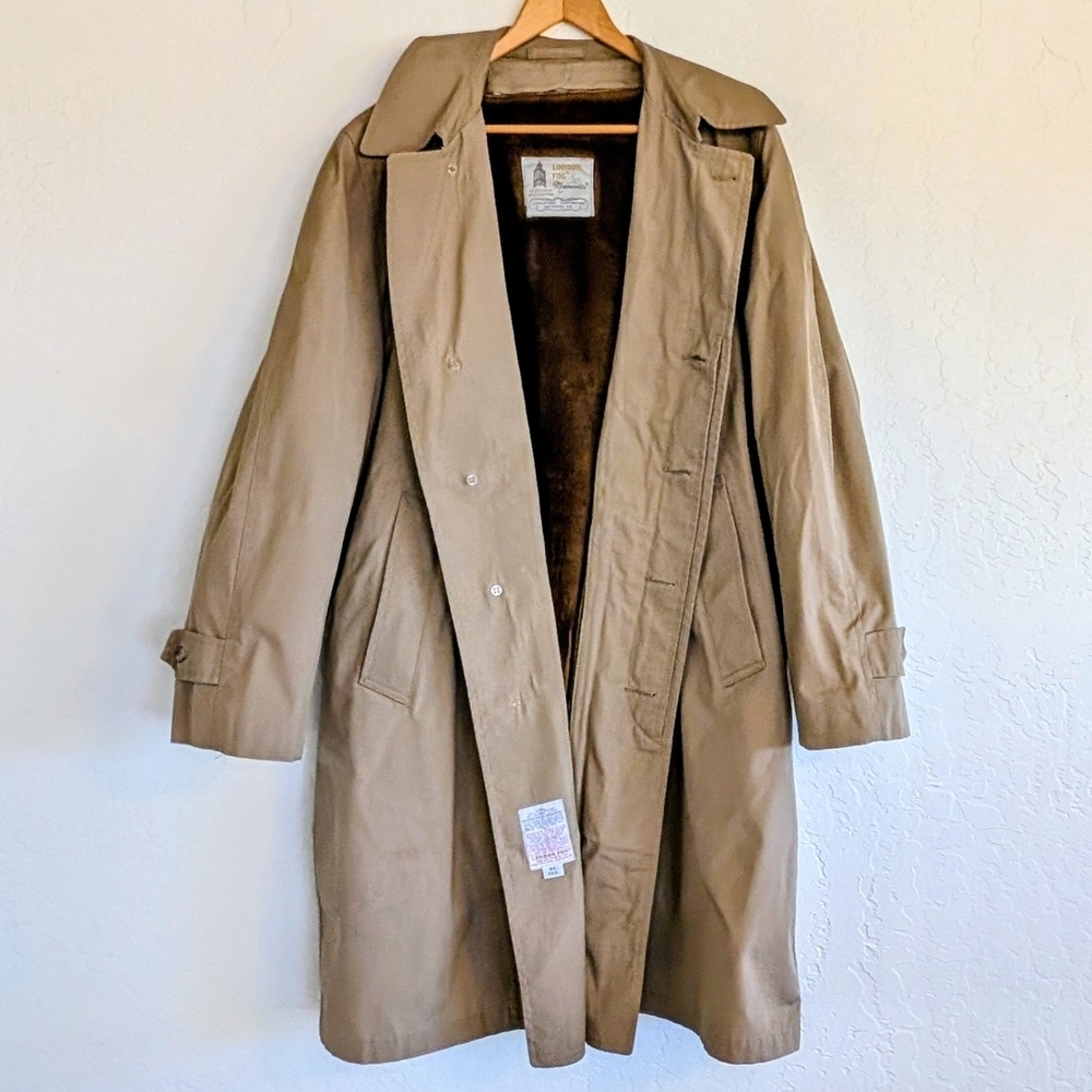 VTG London Fog Maincoats Tan Trench Coat Classic Tailored Overcoat Raincoat - Picture 2 of 16